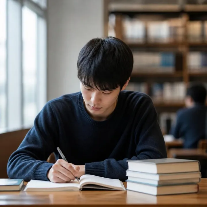 図書館で勉強する学生