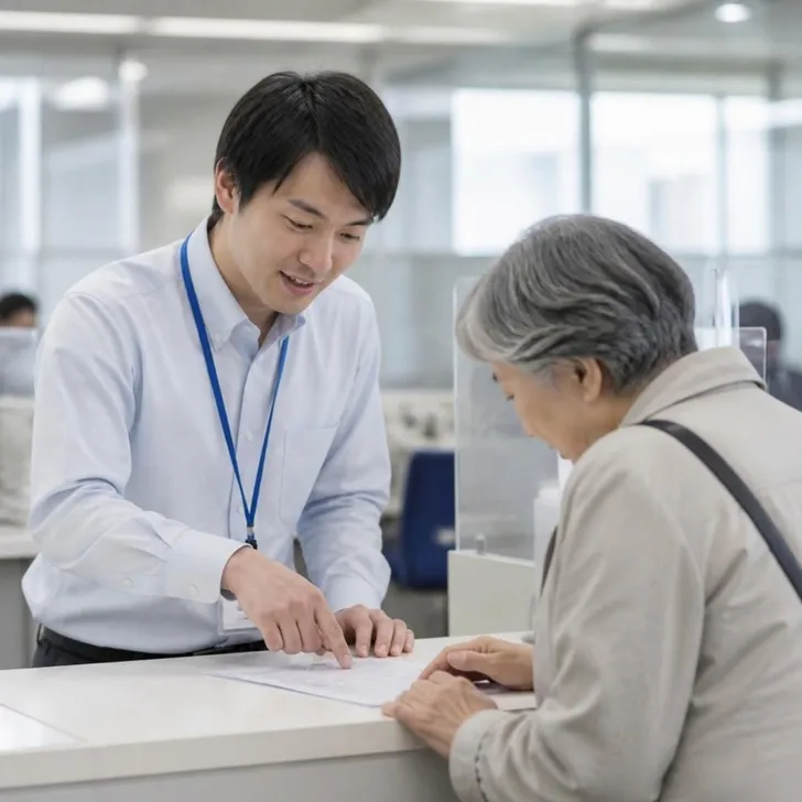 市役所の庁舎の前で受験案内を読む学生(イメージ)
