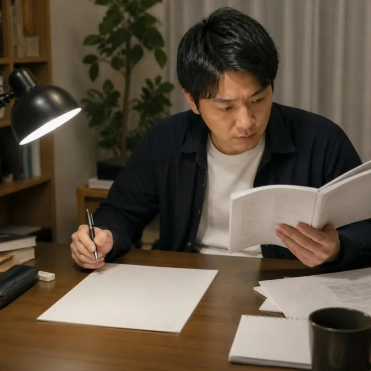 事例問題の答案用紙とペン(イメージ)