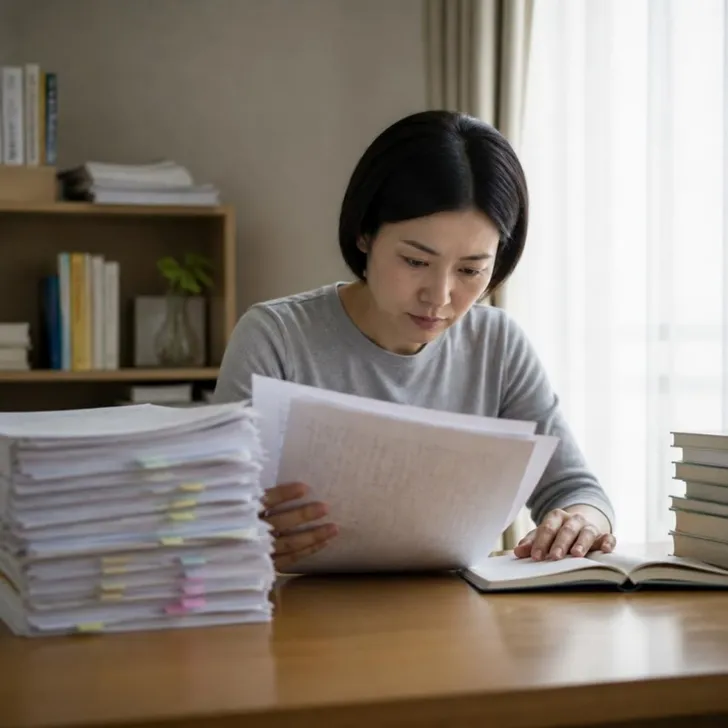 前回の答案と得点表を見比べる受験生（イメージ）