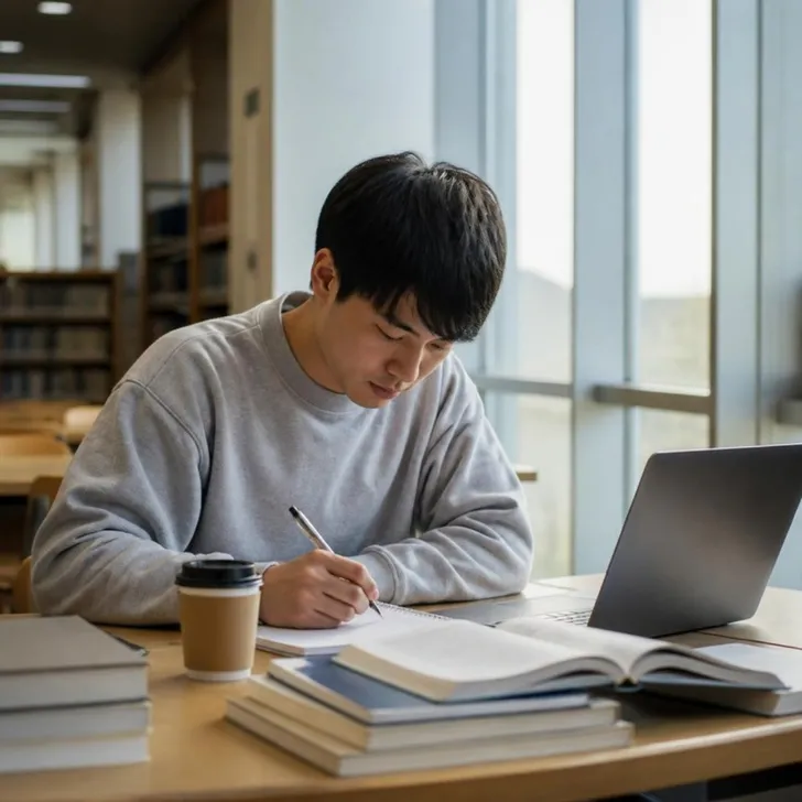大学の図書館でテキストを広げる学生(イメージ)