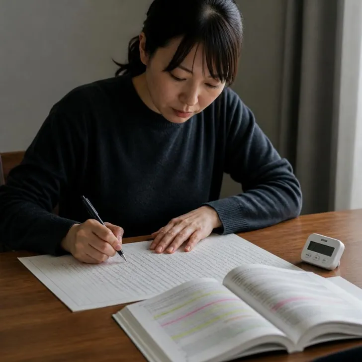 与件文に線を引きながら答案を書く受験生(イメージ)